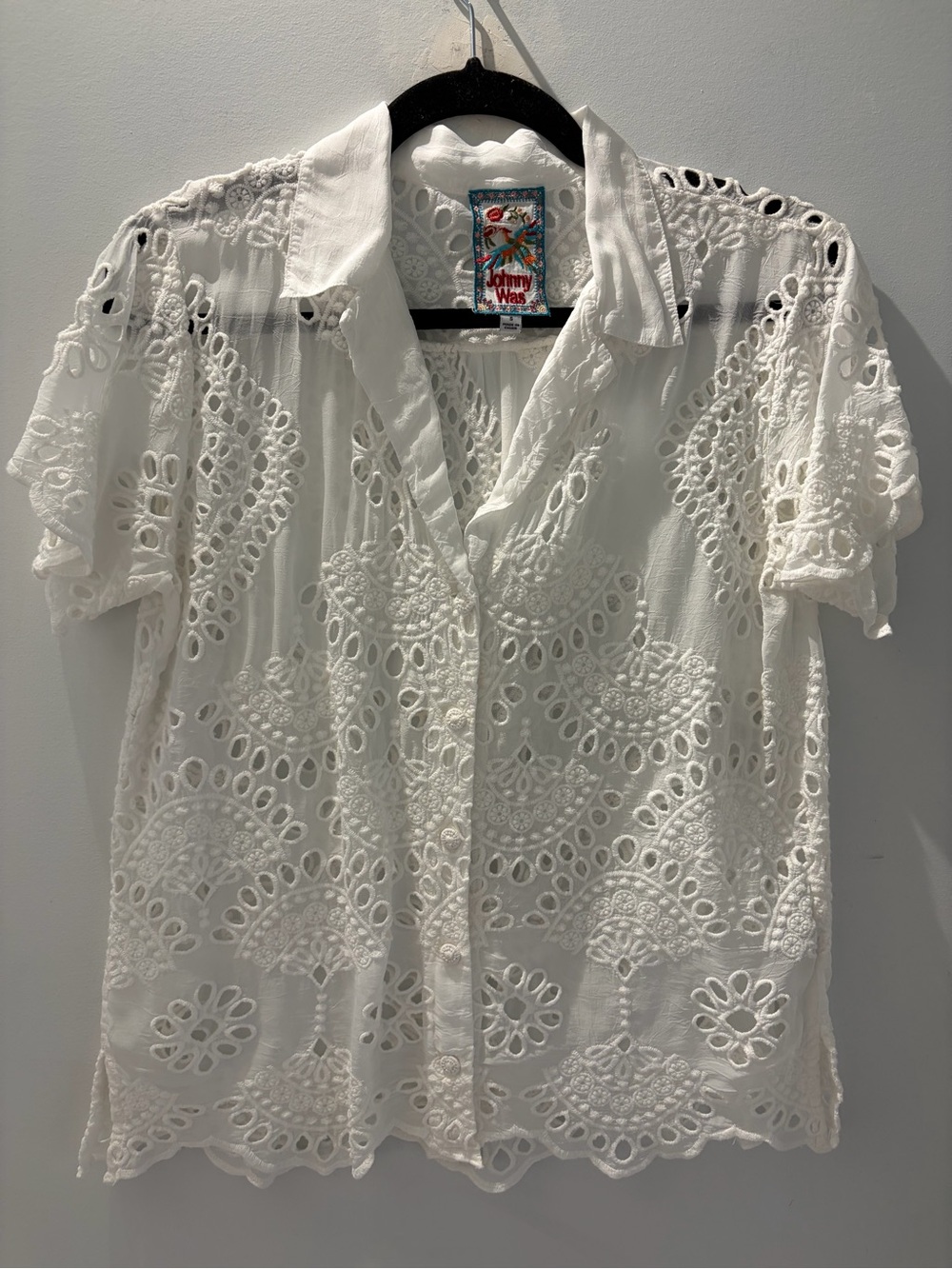 Johnny Was Marietta Cooper Embroidered Eyelet Shirt | Cupra Rayon | Size S - Picture 4 of 8